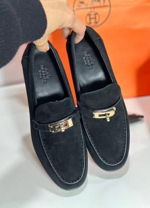 Туфли лоферы натуральные замша женские кожаные черные брендовые люкс4 фото