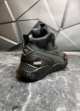 Зимові чоловічі черевики-кросівки puma black / мужские зимние кожаные ботинки пума в спортивном стиле чёрные на пенке5 фото