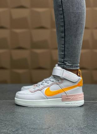 Жіночі кросівки nike air force 1 shadow grey/yellow (з хутром)4 фото