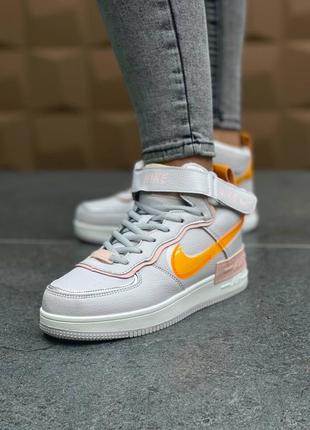 Жіночі кросівки nike air force 1 shadow grey/yellow (з хутром)6 фото