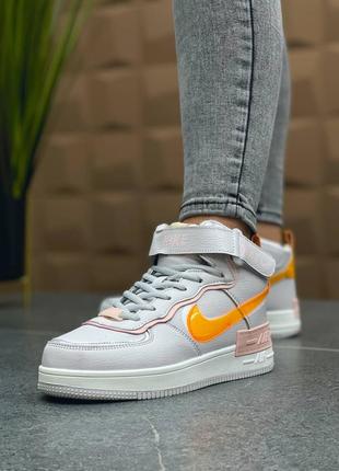 Жіночі кросівки nike air force 1 shadow grey/yellow (з хутром)7 фото