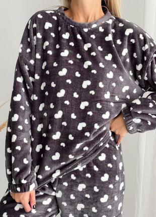 Теплая мягкая махровая пижама велсофт для сна, домашний женский костюм махра без капюшона8 фото