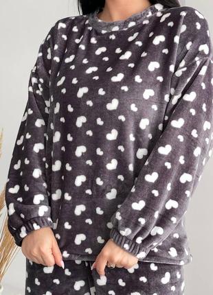 Теплая мягкая махровая пижама велсофт для сна, домашний женский костюм махра без капюшона9 фото