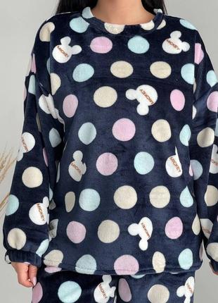 Теплая мягкая махровая пижама велсофт для сна, домашний женский костюм махра без капюшона6 фото