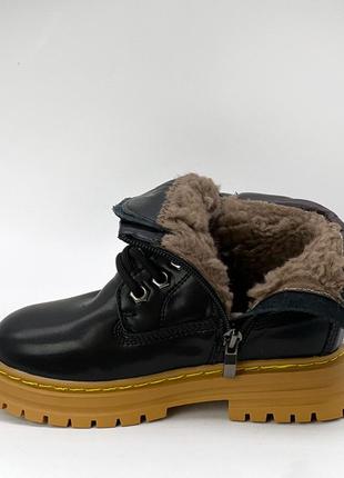 Зимние детские черные ботинки на мальчика кожаные с мехом, натуральная кожа-детская обувь на зиму3 фото