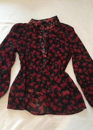 Блуза полупрозрачная, мелкие цветы, цветочный принт, широкие рукава3 фото