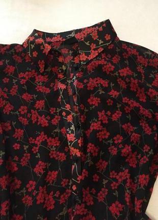 Блуза полупрозрачная, мелкие цветы, цветочный принт, широкие рукава4 фото