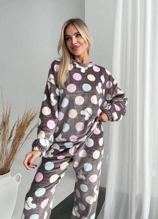 Теплая мягкая махровая пижама велсофт для сна, домашний женский костюм махра без капюшона7 фото