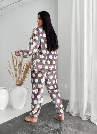 Теплая мягкая махровая пижама велсофт для сна, домашний женский костюм махра без капюшона5 фото