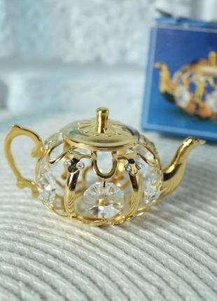 Чайник з золотим покриттям 24 карати і кристалами сваровські4 фото