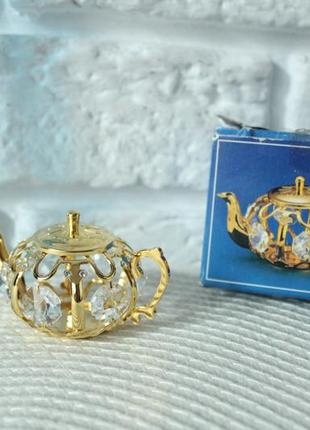 Чайник з золотим покриттям 24 карати і кристалами сваровські1 фото