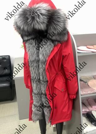 Жіноча зимова куртка парка пальто з натуральним хутром чорнобурки з 42 по 584 фото