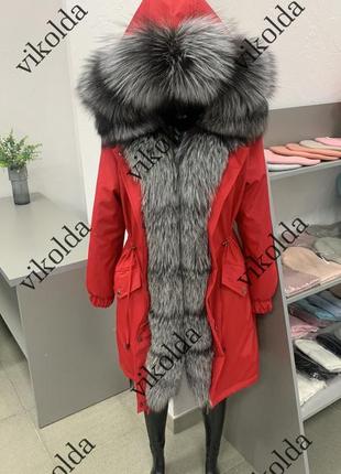 Жіноча зимова куртка парка пальто з натуральним хутром чорнобурки з 42 по 585 фото