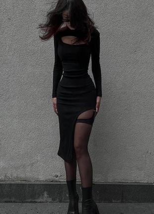 Трендовое обтягивающее платье с гартером на ноге с разрезом с вырезами сексуальное готичес...