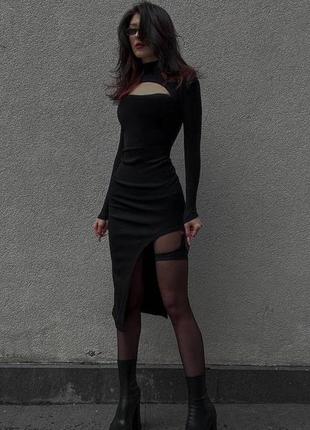 Трендовое обтягивающее платье с гартером на ноге с разрезом с вырезами сексуальное готичес...