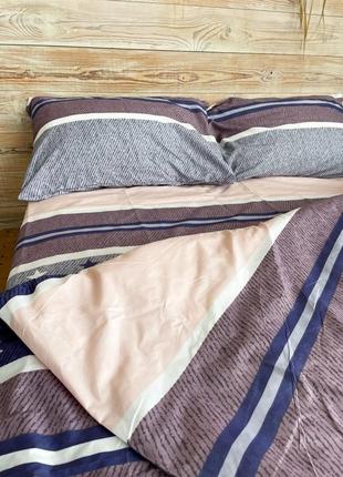 Двуспальный комплект постельного белья из поликоттона (70% хлопок 30% полиэстер) - полосатый уют5 фото