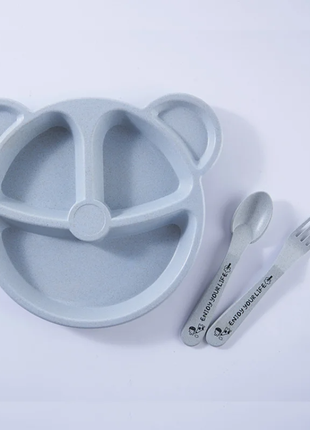 Набор детской силиконовой посуды с мультяшным медведем синий (sv2986blu)1 фото