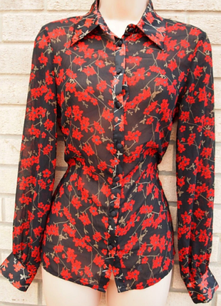 Блуза напівпрозора, дрібні квіти, квітковий принт, широкі рукави