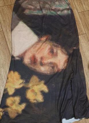 Офигенная юбка миди в стиле 90х принтованая репродукция картины р 424 фото