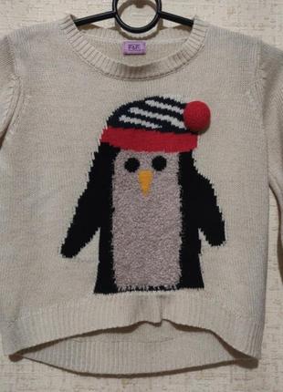 Новогодний свитер с пингвином на 5-6 лет1 фото