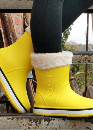 Жіночі гумові напівчоботи croc$ жовті чоботи крокси теплі зимові (розміри: 36,37,38,39,40,41) - 83 фото