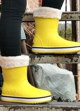 Жіночі гумові напівчоботи croc$ жовті чоботи крокси теплі зимові (розміри: 36,37,38,39,40,41) - 89 фото