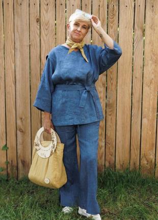 Льняная женская блуза vil'ni салерно синий 46