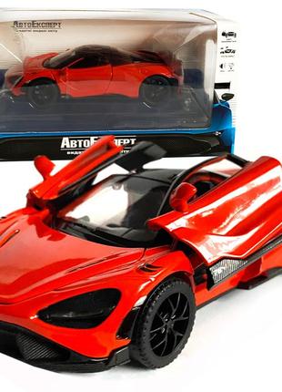 Іграшкова машинка металева mclaren 765lt, макларен, червона, звук, світло, інерція, откр двері, капот, автоексперт, 1:32,14*8*4см