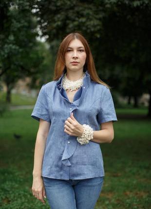 Льняная женская блуза vil'ni вичита синий 46