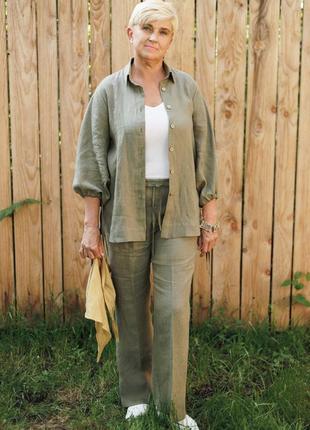 Льняная женская блуза vil'ni палермо оливковый 501 фото