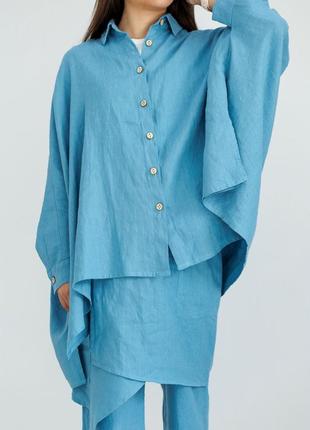 Льняная рубашка-пончо vil'ni салинас голубой 566 фото