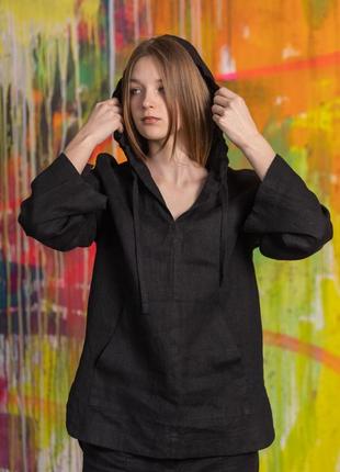 Льняная рубашка-худи vil'ni саванна черный 60