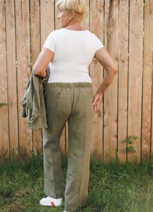 Льняные женские брюки vil'ni дентон оливковый 583 фото