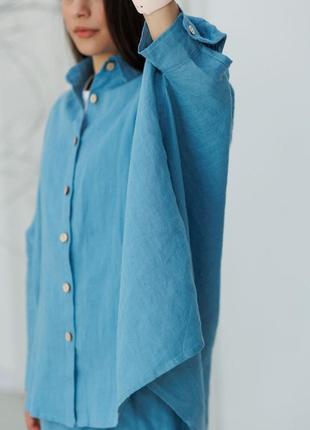 Льняная рубашка-пончо vil'ni салинас голубой 507 фото
