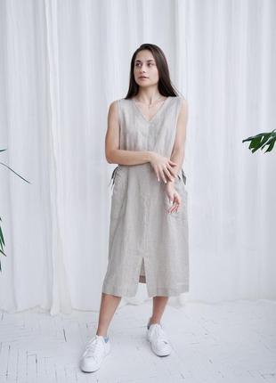 Льняное женское платье vil'ni ливорно бежевый 50