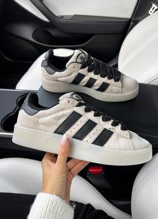 Кросівки жіночі бежеві / чорні замшеві adidas campus 00s aluminum core black