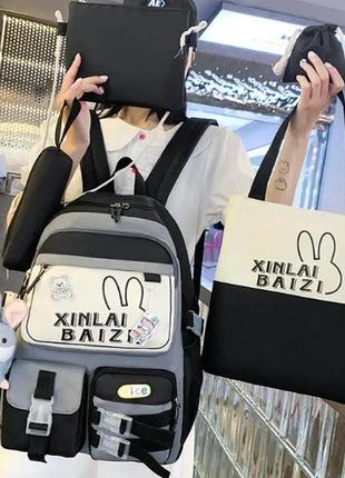 Детский рюкзак комплектом кролик банни сумка брелок значки в подарок