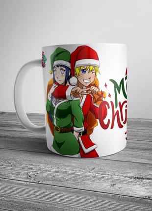 Новорічна аніме чашка «наруто і хіната»/ новорічна аніме кружка «naruto"