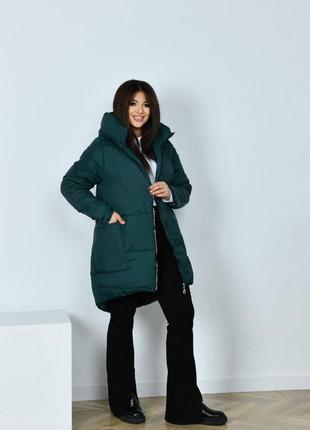 Женская зимняя стеганая куртка с капюшоном на двусторонней молнии размеры 48-56 батал3 фото