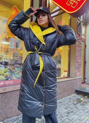 Женское зимнее стеганое пальто двустороннее на кнопках размер 42-488 фото