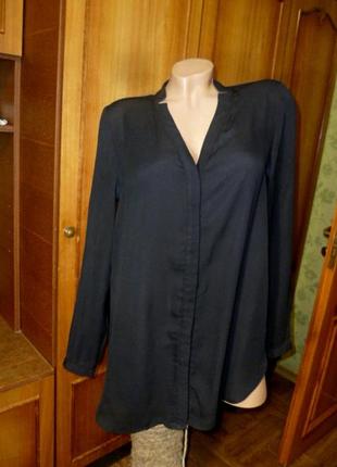 Фірменна чорна шифонова блузка-туніка з довгими рукавами вільна довга
