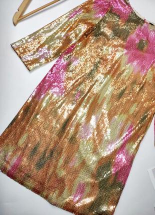 Платье женское праздничное в пайетках разноцветное прямого кроя от бренда hm xs2 фото