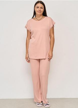 Комплект женский штаны и футболка персиковый 14363