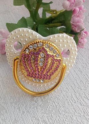 Дитяча соска пустушка зі стразами та бусинами, детская соска 0+,6+,12+