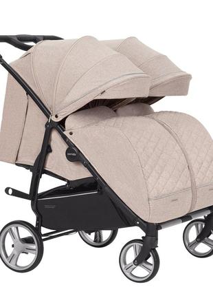 Прогулянкова коляска для двійні carrello connect (каррелло коннект) crl-5502 cotton beige (бежевий колір)9 фото