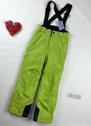 Нові зимові мембранні лижні термо штани на підтяжках хлопчик/дівчинка салатові4 фото
