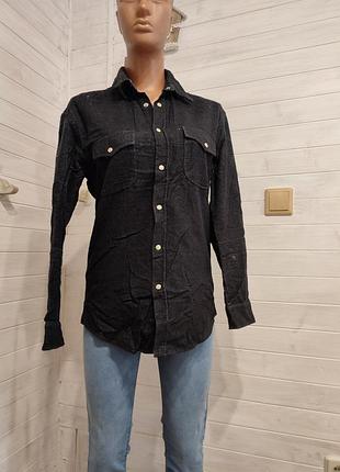 Теплая фланелевая рубаха на кнопках м-l , джинсовый стиль унисекс