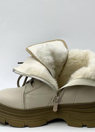 Детские зимние ботинки с мехом бежевые на девочку, на высокой подошве, экокожа, Короткая обувь зима5 фото