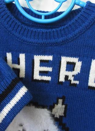 Синій теплий светр світшот кофта з монстриком некст next для хлопчика 3 роки зріст 984 фото