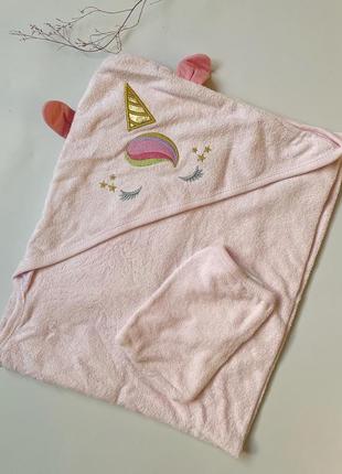 Рушник куточок з рожевим єдинорогом для новонароджених1 фото